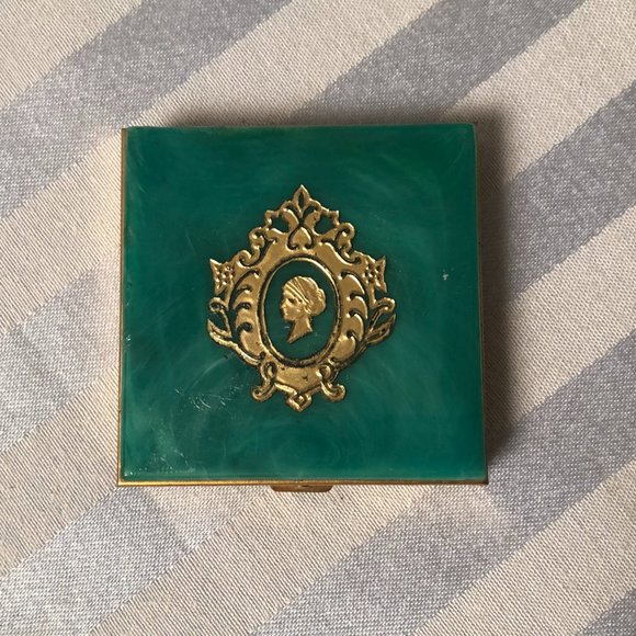 Vintage 60s Zell Fifth Avenue Square Compact - Teal and Gold tone - Picture 2 of 11